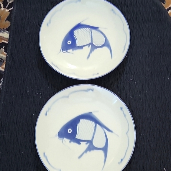 Koi Fish Dining Two Vintage Hand Painted Koi Fish Plates Poshmark